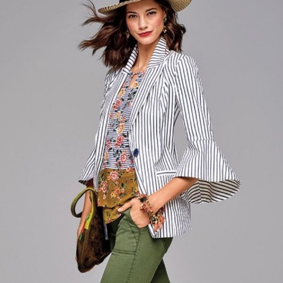 CAbi Jackets & Blazers - Cabi Bell Sleeve 5295 Ticking Stripe Bell Blazer